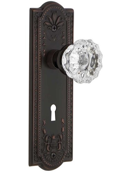 Meadows Door Set with Fluted-Crystal Glass Knobs and Keyhole in Timeless Bronze.